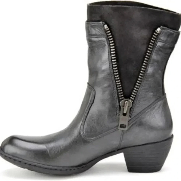 Born Mila In Charcoal Leather/Suede Zippered Boots - Picture 1 of 9